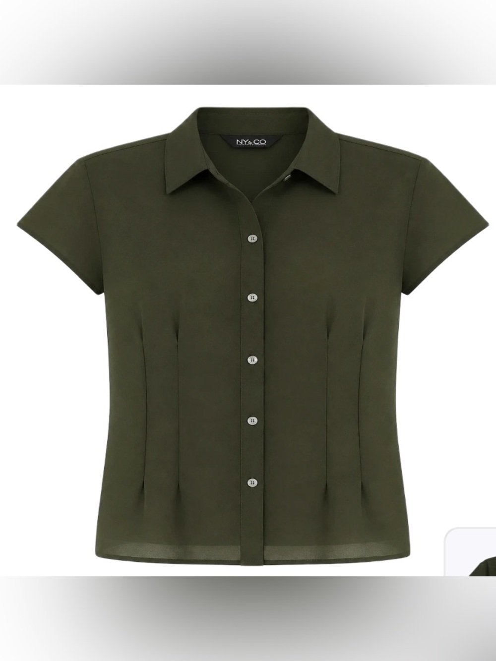 New York & Company Olive Green Short Sleeve Button Front Blouse